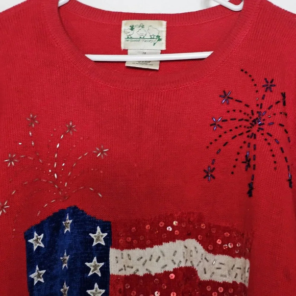 Quacker Factory Womens Sweater Sz 1X Red Long Sleeves Patriotic Flag - Picture 3 of 6